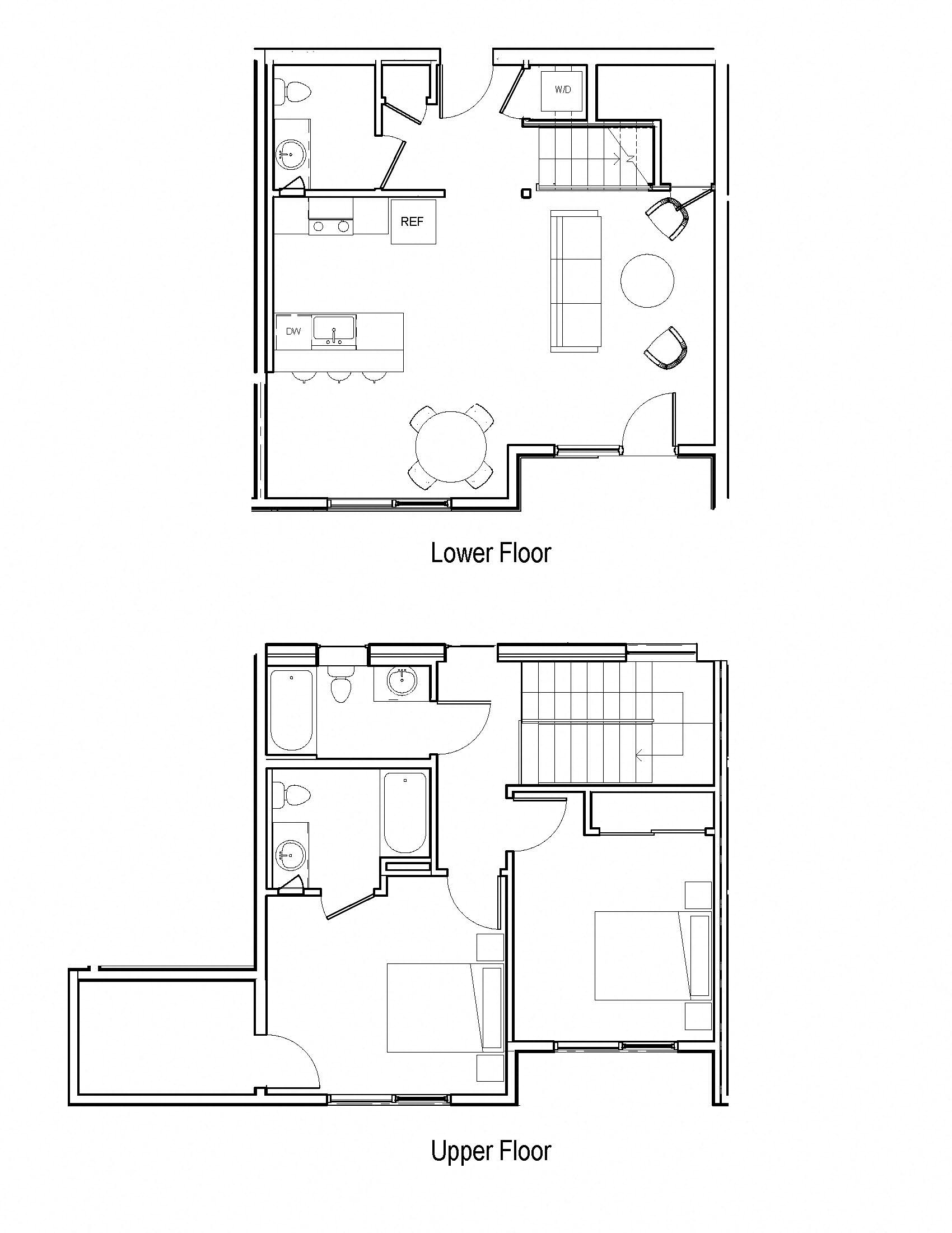 Floor plan for 2 beds, 2.5 baths, 1160 sqft